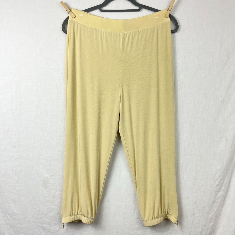 Chicos Traveler Slinky Acetate Cropped Joggers Women M Ankle Zip Boho Streetwear